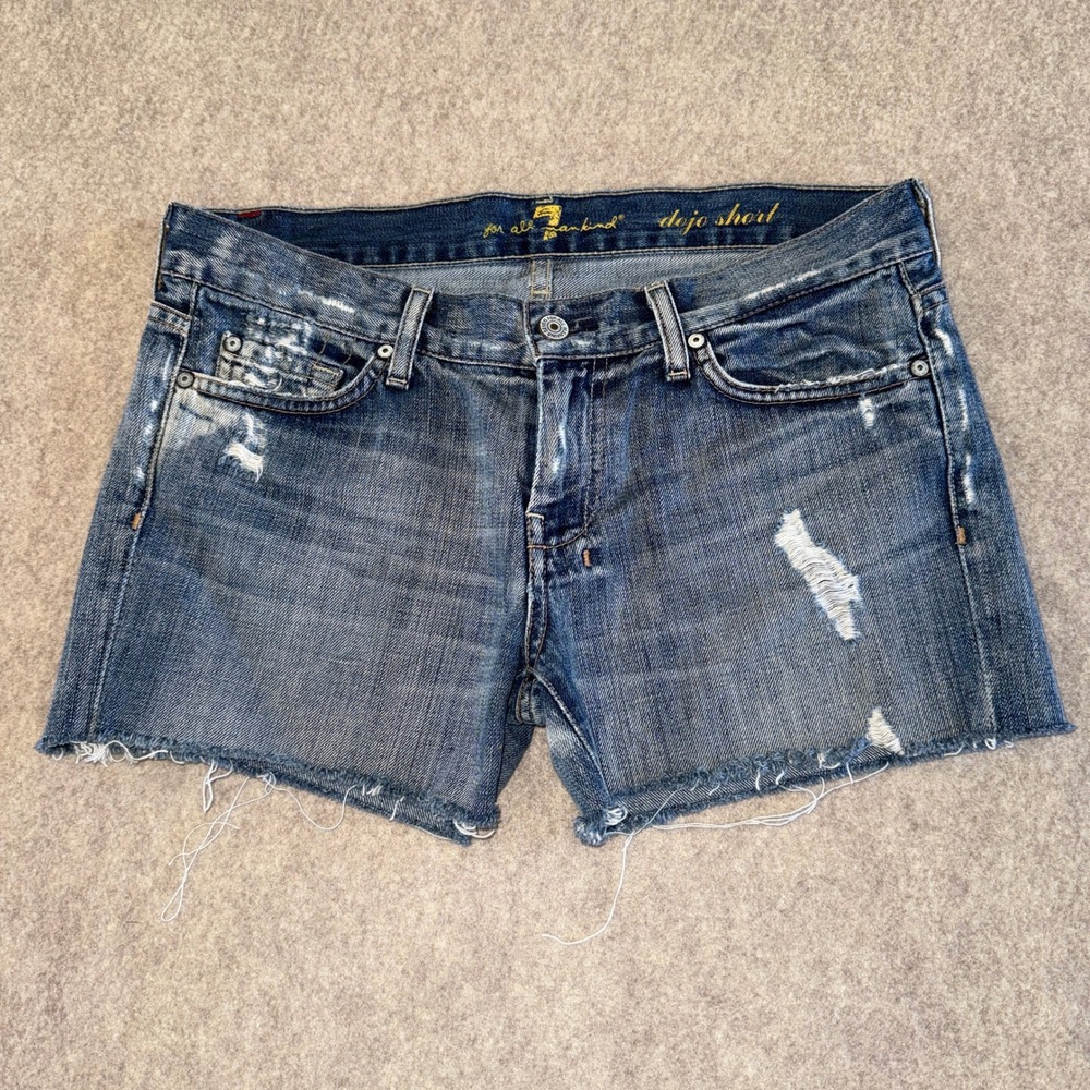 7 For All Mankind Dojo Short Womens 28 Distressed Cut Off Denim Made In The USA